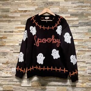 BIBI Halloween Ghost Sweater XL | Spooky Sequin Pullover Fall Teacher NWT Cute